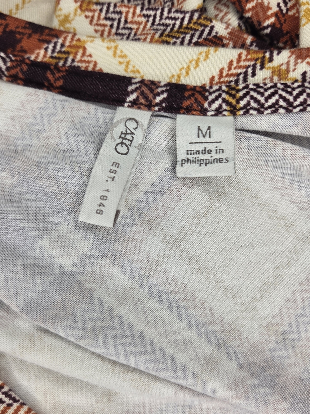 Cato Plaid Long-Sleeve Swing Top - Cream & Brown Size Medium - Picture 6 of 8